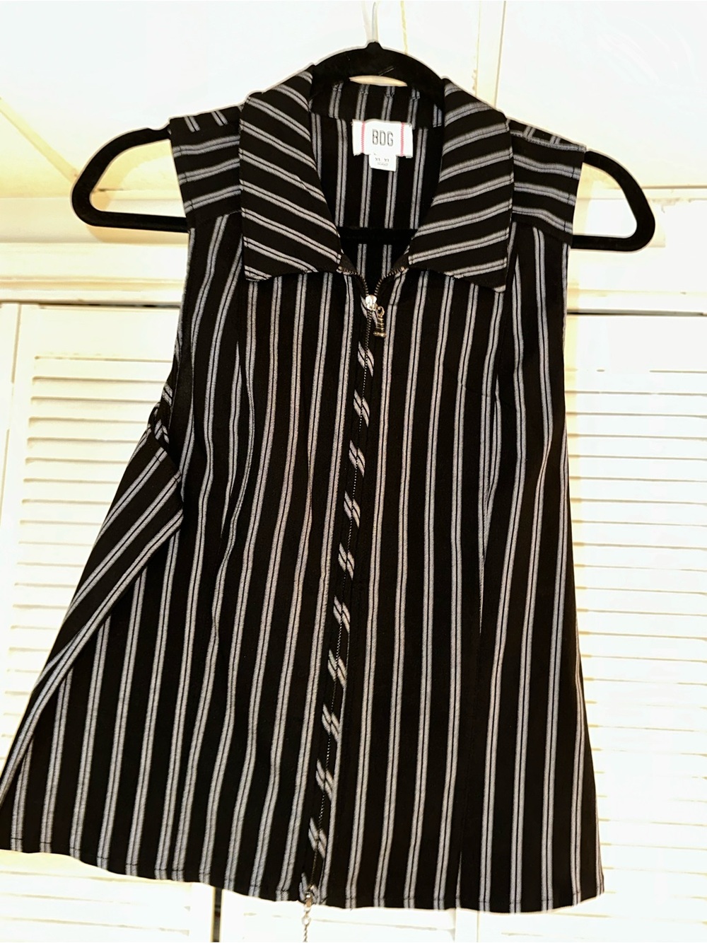 BDG Black & White Striped Zip-Front Top